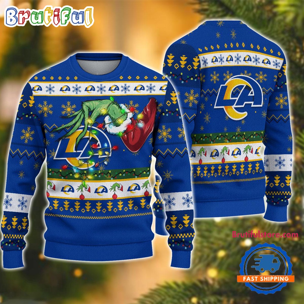 Nfl Los Angeles Rams Special Grinch'S Hand Football Christmas Ugly Sweater