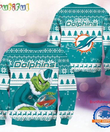 Nfl Miami Dolphins Football Grinch Christmas Ugly Sweater