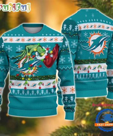 Nfl Miami Dolphins Special Grinch'S Hand Football Christmas Ugly Sweater