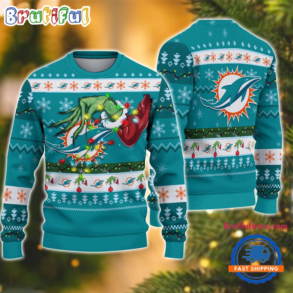 Nfl Miami Dolphins Special Grinch'S Hand Football Christmas Ugly Sweater
