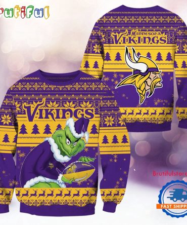 Nfl Minnesota Vikings Football Grinch Christmas Ugly Sweater