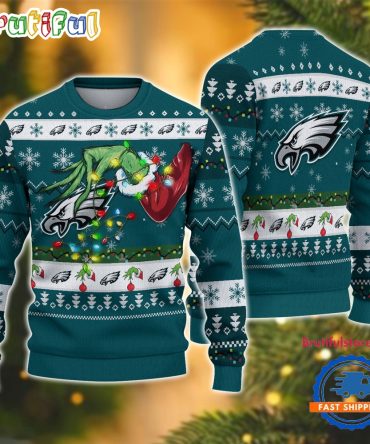 Nfl Philadelphia Eagles Special Grinch'S Hand Football Christmas Ugly Sweater