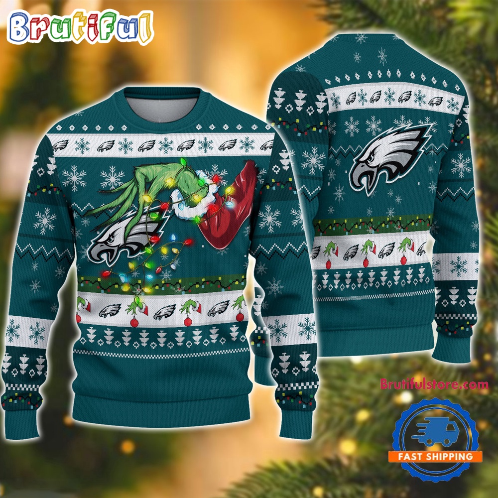 Nfl Philadelphia Eagles Special Grinch'S Hand Football Christmas Ugly Sweater
