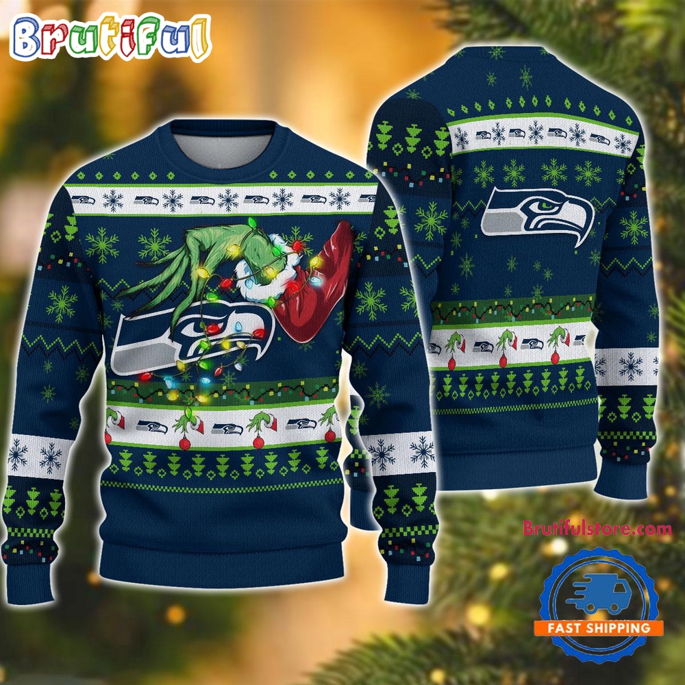 Custom Your Team Name Sport Special Grinch'S Hand Football Christmas Ugly Sweater