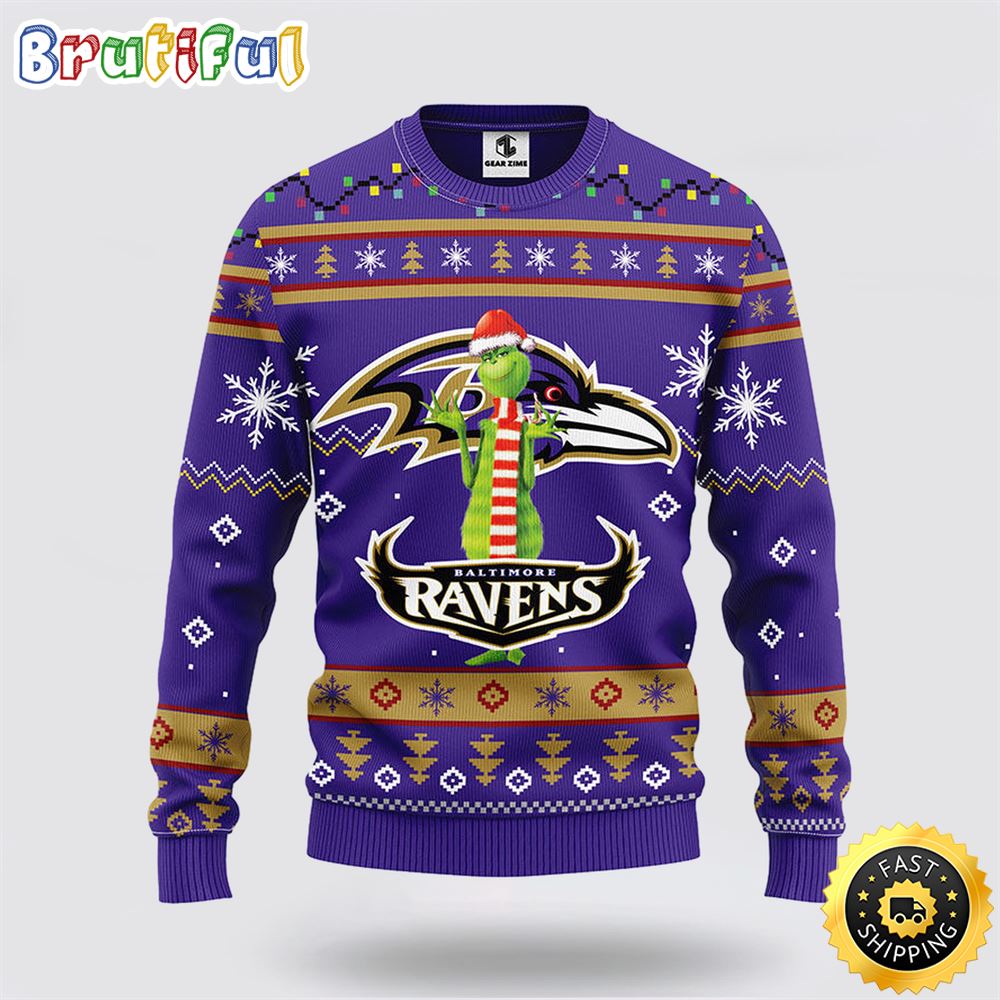 Nfl Baltimore Ravens Ugly Sweater Funny Grinch Ugly Christmas Sweater
