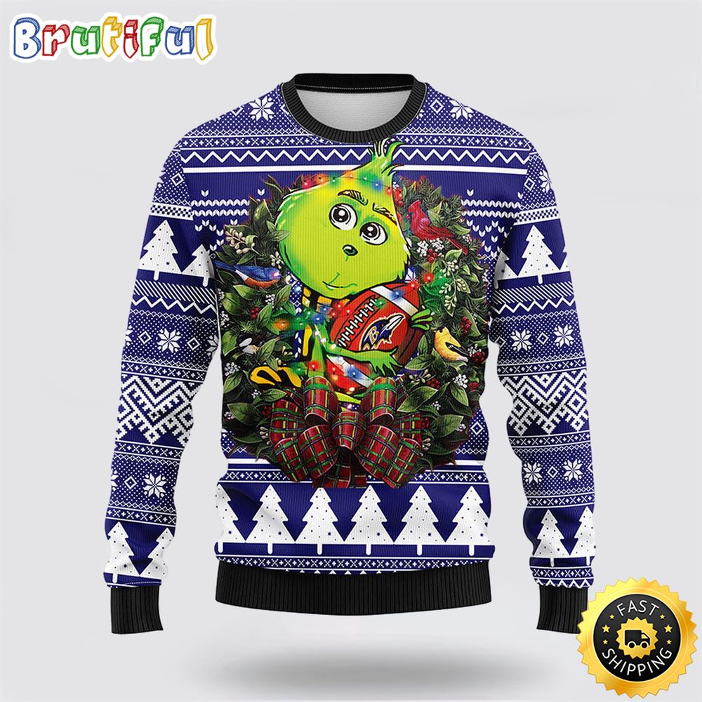 Nfl Baltimore Ravens Ugly Sweater Grinch Hug Ugly Christmas Sweater