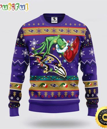Nfl Baltimore Ravens Ugly Sweater The Hand Of Grinch Ugly Christmas Sweater