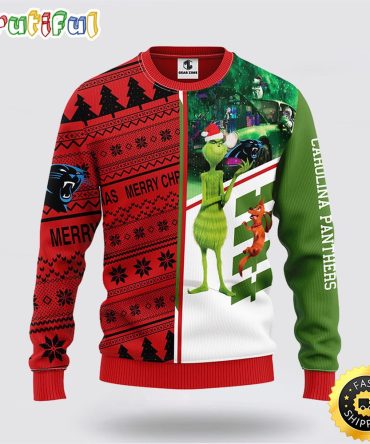 Nfl Carolina Panthers Ugly Sweater Grinch & Scooby-Doo Ugly Christmas Sweater