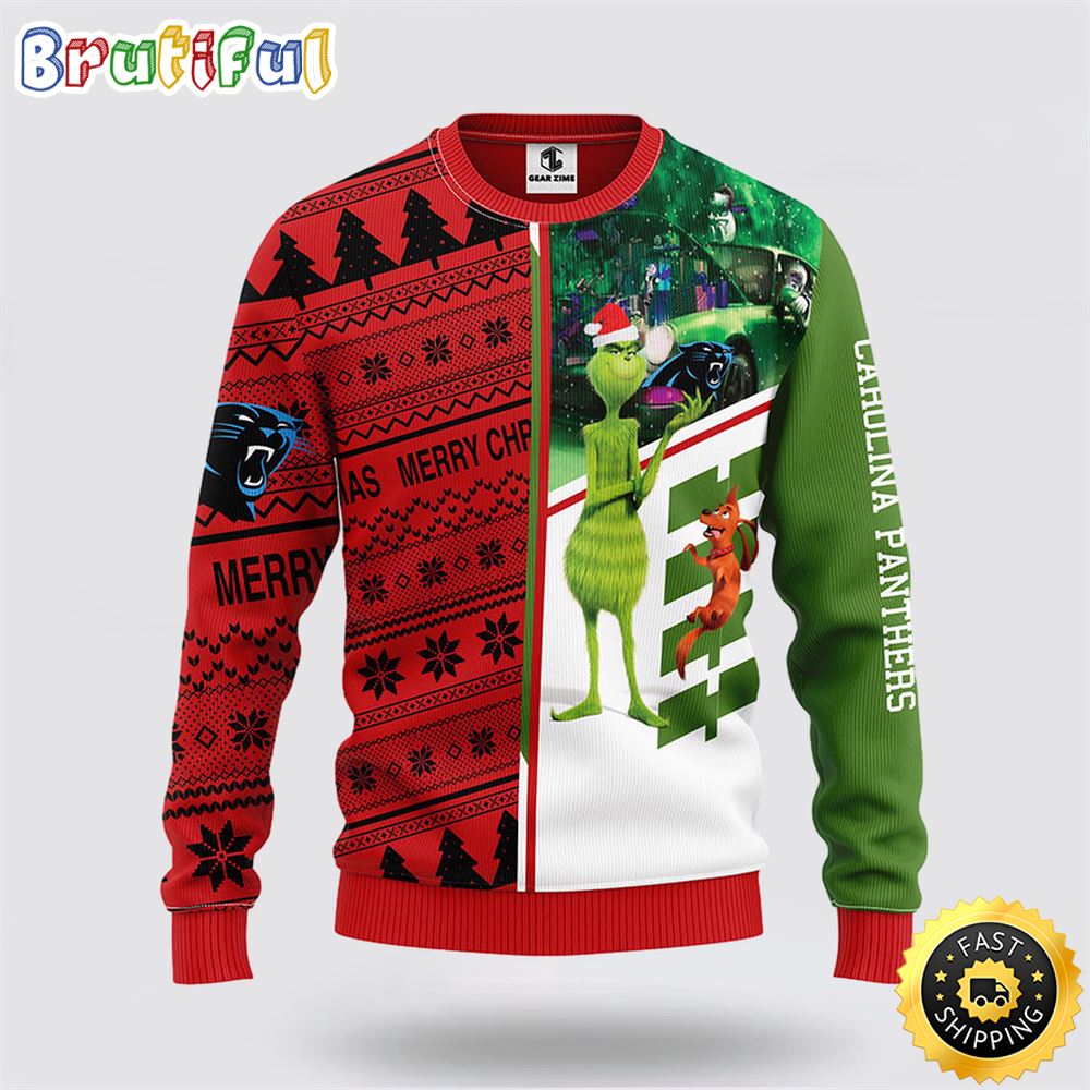 Nfl Carolina Panthers Ugly Sweater Grinch & Scooby-Doo Ugly Christmas Sweater