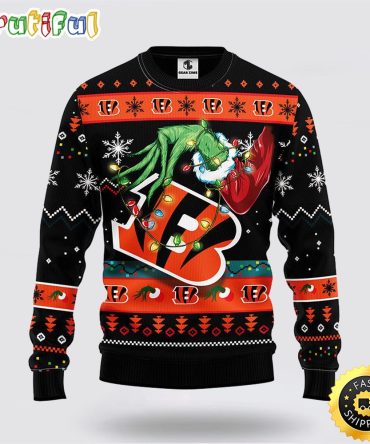 Nfl Cincinnati Bengals Ugly Sweater The Hand Of Grinch Ugly Christmas Sweater