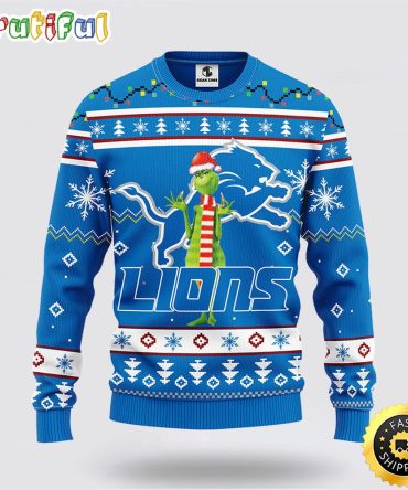 Nfl Detroit Lions Ugly Sweater Funny Grinch Ugly Christmas Sweater