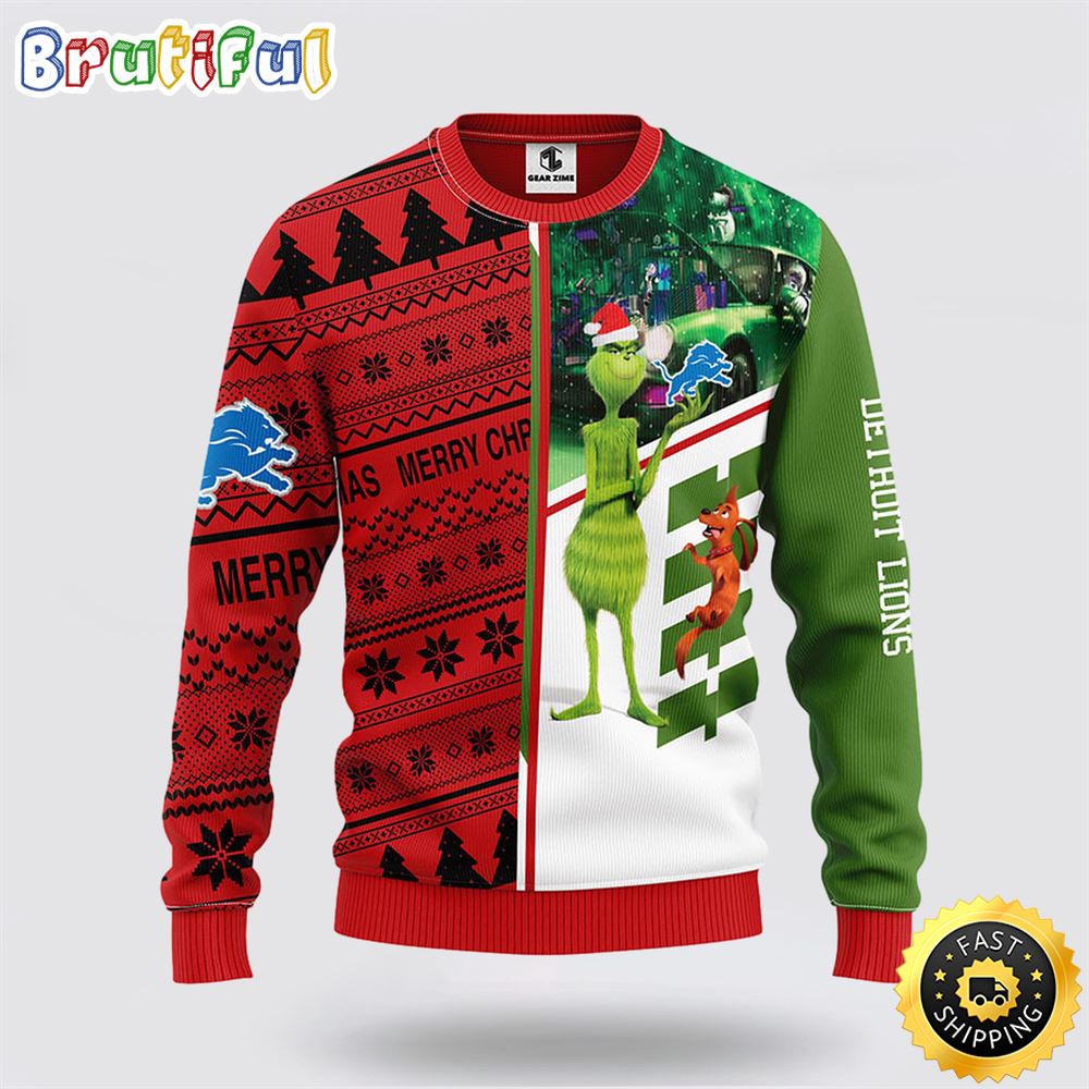 Nfl Detroit Lions Ugly Sweater Grinch & Scooby-Doo Ugly Christmas Sweater