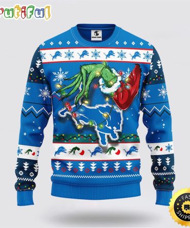 Nfl Detroit Lions Ugly Sweater The Hand Of Grinch Ugly Christmas Sweater
