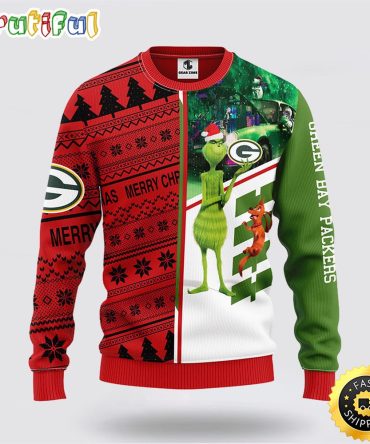 Nfl Green Bay Packers Ugly Sweater Grinch & Scooby-Doo Ugly Christmas Sweater