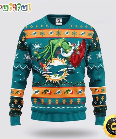 Nfl Miami Dolphins Ugly Sweater The Hand Of Grinch Ugly Christmas Sweater