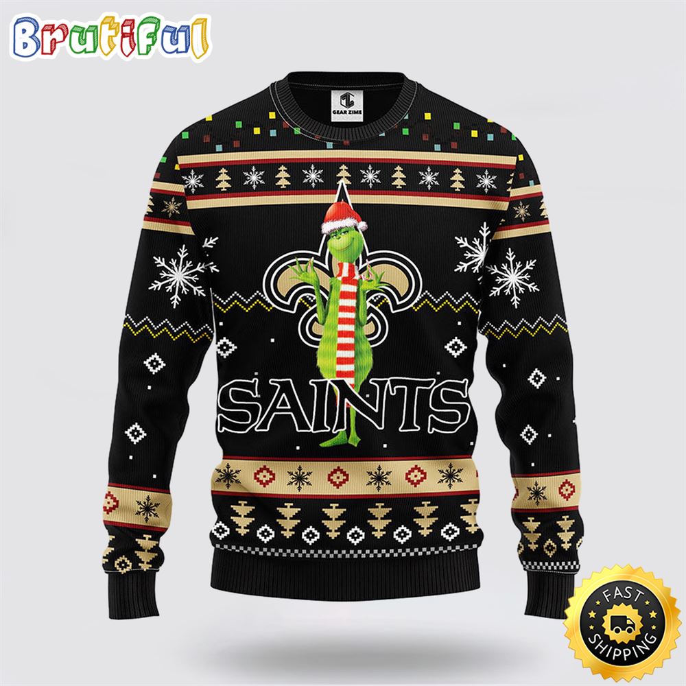Nfl New Orleans Saints Ugly Sweater Funny Grinch Ugly Christmas Sweater