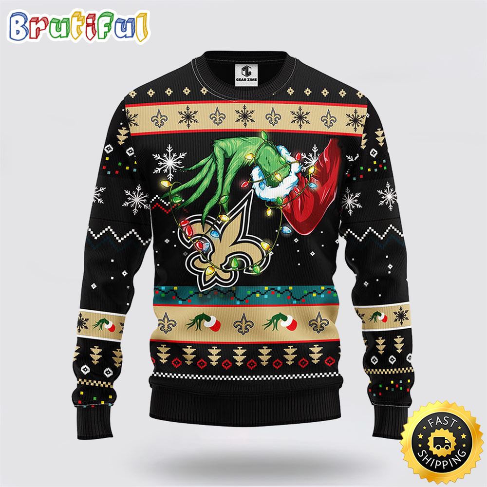 Nfl New Orleans Saints Ugly Sweater The Hand Of Grinch Ugly Christmas Sweater