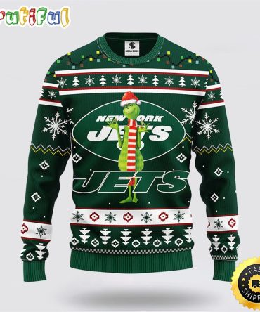 Nfl New York Jets Ugly Sweater Funny Grinch Ugly Christmas Sweater