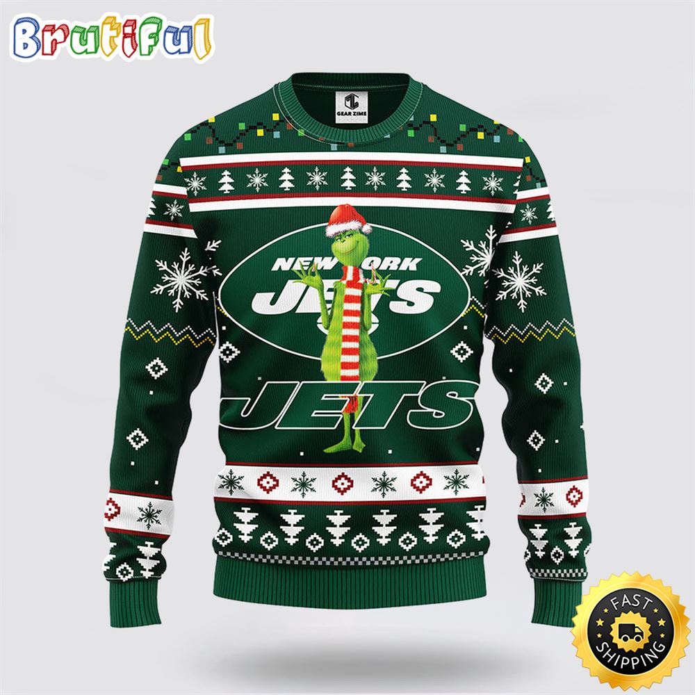 Nfl New York Jets Ugly Sweater Funny Grinch Ugly Christmas Sweater