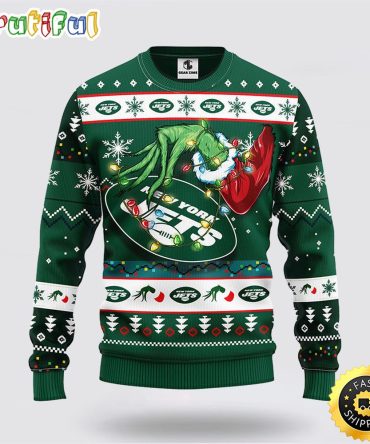 Nfl New York Jets Ugly Sweater The Hand Of Grinch Ugly Christmas Sweater
