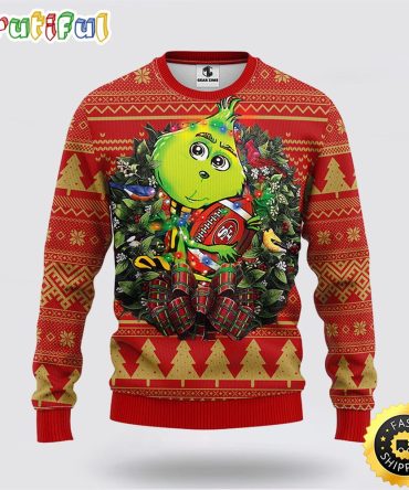 Nfl San Francisco 49Ers Ugly Sweater Grinch Hug Ugly Christmas Sweater