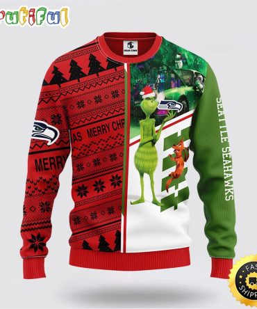 Nfl Seattle Seahawks Ugly Sweater Grinch & Scooby-Doo Ugly Christmas Sweater