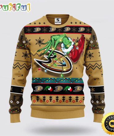 Nhl Anaheim Ducks Ugly Sweater The Hand Of Grinch Ugly Christmas Sweater