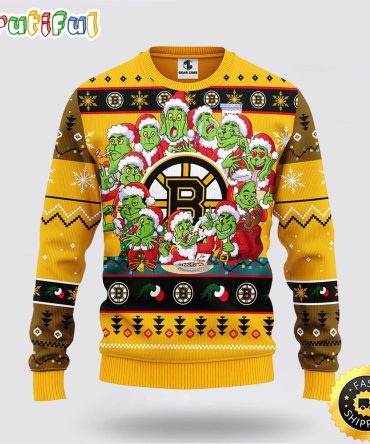 Nhl Boston Bruins Ugly Sweater 12 Expressions Of Grinch During The Christmas Season Sweater