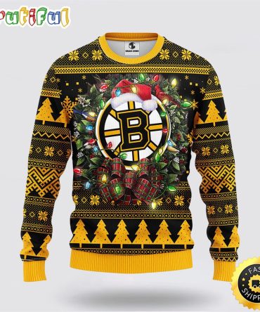 Nhl Boston Bruins Ugly Sweater Christmas Wreath Ugly Sweater