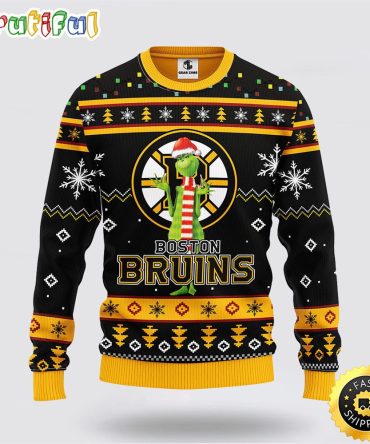 Nhl Boston Bruins Ugly Sweater Funny Grinch Ugly Christmas Sweater