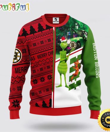 Nhl Boston Bruins Ugly Sweater Grinch And Scooby-Doo Ugly Christmas Sweater