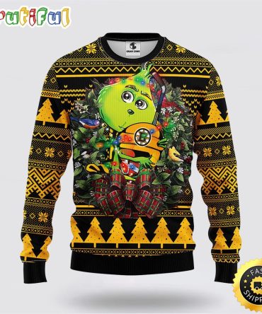 Nhl Boston Bruins Ugly Sweater Grinch Hug Ugly Christmas Sweater