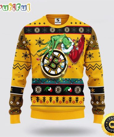 Nhl Boston Bruins Ugly Sweater The Hand Of Grinch Ugly Christmas Sweater