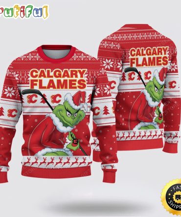 Nhl Calgary Flames Ugly Sweater Grinch Christmas Sweater