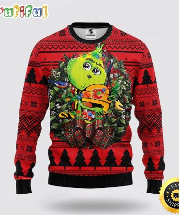 Nhl Calgary Flames Ugly Sweater Grinch Hug Ugly Christmas Sweater