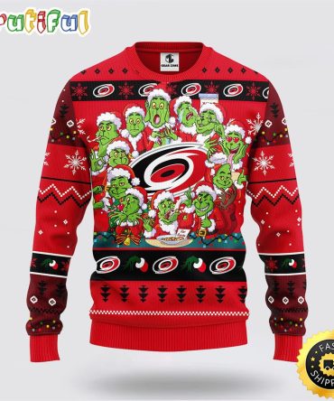 Nhl Carolina Hurricanes Ugly Sweater 12 Expressions Of Grinch During The Christmas Season Sweater