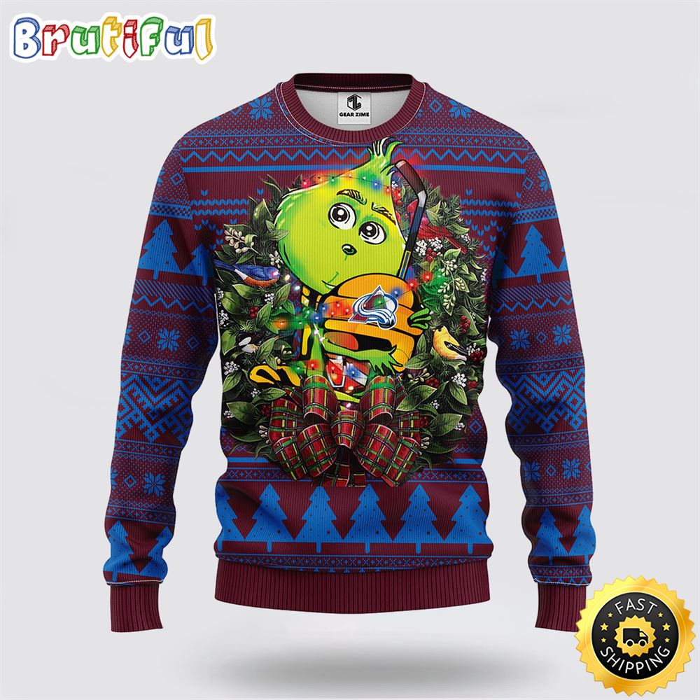 Nhl Colorado Avalanche Ugly Sweater Grinch Hug Ugly Christmas Sweater