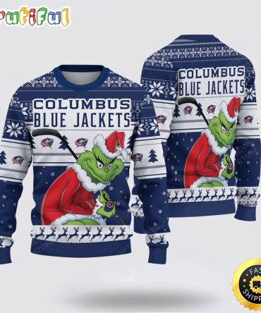 Nhl Columbus Blue Jackets Ugly Sweater Grinch Christmas Sweater