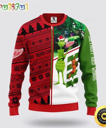 Nhl Detroit Red Wings Ugly Sweater Grinch And Scooby-Doo Ugly Christmas Sweater