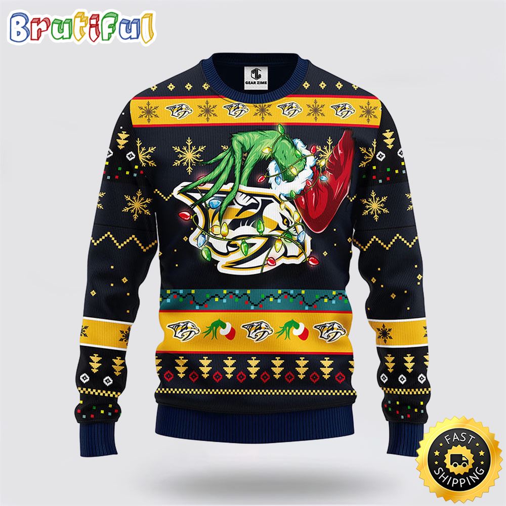 Nhl Nashville Predators Ugly Sweater The Hand Of Grinch Ugly Christmas Sweater