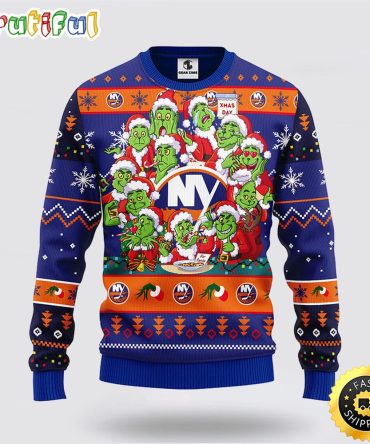 Nhl New York Islanders Ugly Sweater 12 Expressions Of Grinch During The Christmas Season Sweater