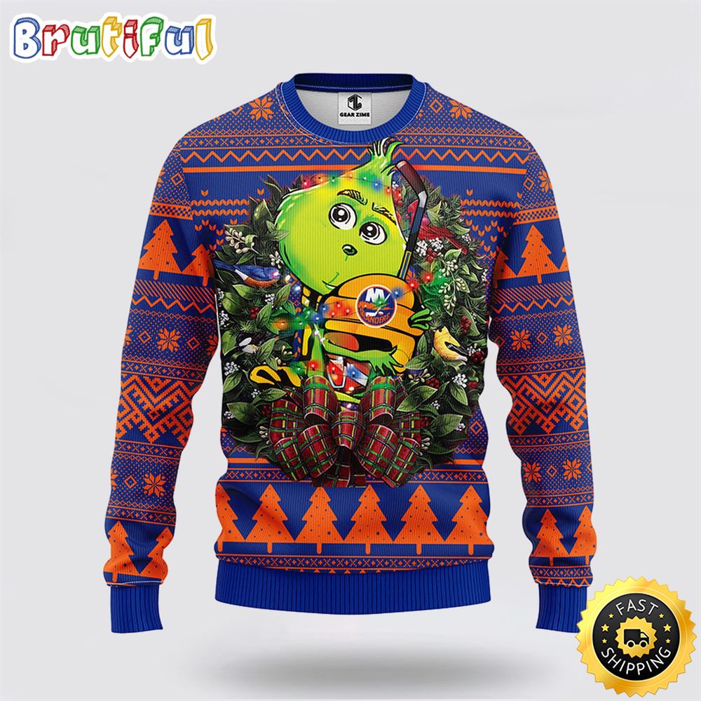 Nhl New York Islanders Ugly Sweater Grinch Hug Ugly Christmas Sweater