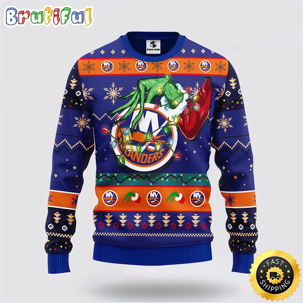 Nhl New York Islanders Ugly Sweater The Hand Of Grinch Ugly Christmas Sweater