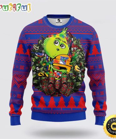 Nhl New York Rangers Ugly Sweater Grinch Hug Ugly Christmas Sweater