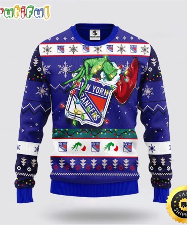 Nhl New York Rangers Ugly Sweater The Hand Of Grinch Ugly Christmas Sweater
