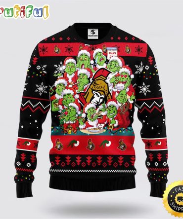 Nhl Ottawa Senators Ugly Sweater 12 Expressions Of Grinch During The Christmas Season Sweater