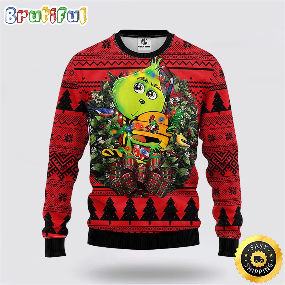 Nhl Ottawa Senators Ugly Sweater Grinch Hug Ugly Christmas Sweater