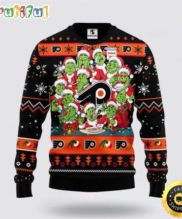 Nhl Philadelphia Flyers Ugly Sweater 12 Expressions Of Grinch During The Christmas Season Sweater