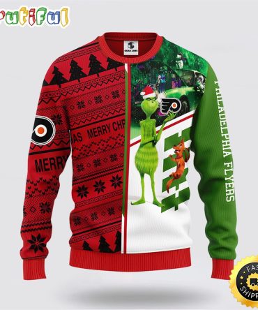 Nhl Philadelphia Flyers Ugly Sweater Grinch And Scooby-Doo Ugly Christmas Sweater
