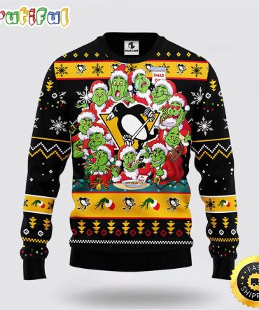 Nhl Pittsburgh Penguins Ugly Sweater 12 Expressions Of Grinch During The Christmas Season Sweater